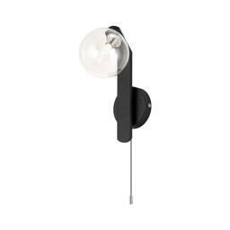 Cortland Pull Switch Wall Light, 1 Light G9, IP44, Black/Polished Chrome/Clear Smooth Round Glass - thumbnail 1