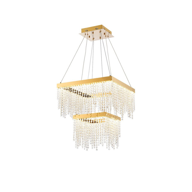 Bano Square 2 Tier Dimmable Pendant 47W LED, 4000K, 5000lm, French Gold / Crystal Chain, 3yrs Warranty - image 1