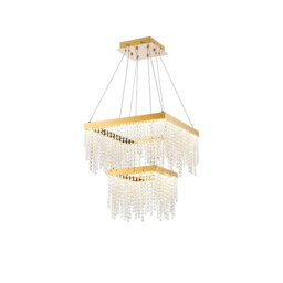 Bano Square 2 Tier Dimmable Pendant 47W LED, 4000K, 5000lm, French Gold / Crystal Chain, 3yrs Warranty - thumbnail 1
