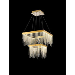 Bano Square 2 Tier Dimmable Pendant 47W LED, 4000K, 5000lm, French Gold / Crystal Chain, 3yrs Warranty - thumbnail 2