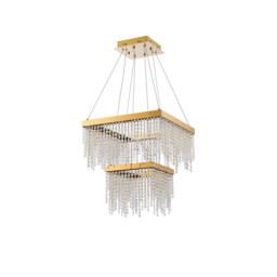 Bano Square 2 Tier Dimmable Pendant 47W LED, 4000K, 5000lm, French Gold / Crystal Chain, 3yrs Warranty - thumbnail 3