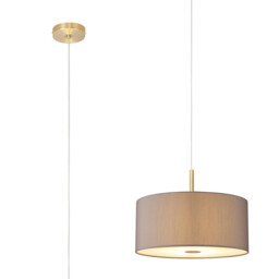 Baymont Antique Brass 3 Light E27 Single Pendant With 40cm x 18cm Faux Silk Shade, Grey/White Laminate