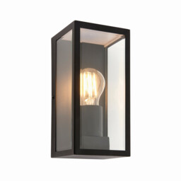 Oxford Outdoor Wall Matt Black Paint & Clear Glass 1 Light Dimmable IP44 - E27