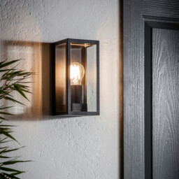 Oxford Outdoor Wall Matt Black Paint & Clear Glass 1 Light Dimmable IP44 - E27 - thumbnail 3