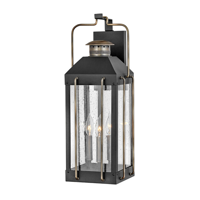 Hinkley Fitzgerald Outdoor Wall Lantern Textured Black with Burnished Bronze, IP44 - image 1