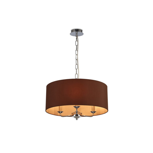 Banyan 3 Light Multi Arm Pendant, E14 Polished Chrome With 50cm x 20cm Dual Faux Silk Shade, Raw Cocoa/Grecian Bronze - image 1