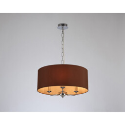 Banyan 3 Light Multi Arm Pendant, E14 Polished Chrome With 50cm x 20cm Dual Faux Silk Shade, Raw Cocoa/Grecian Bronze - thumbnail 2
