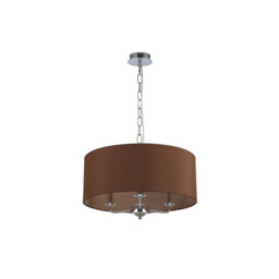 Banyan 3 Light Multi Arm Pendant, E14 Polished Chrome With 50cm x 20cm Dual Faux Silk Shade, Raw Cocoa/Grecian Bronze - thumbnail 5