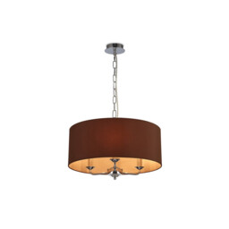 Banyan 3 Light Multi Arm Pendant, E14 Polished Chrome With 50cm x 20cm Dual Faux Silk Shade, Raw Cocoa/Grecian Bronze