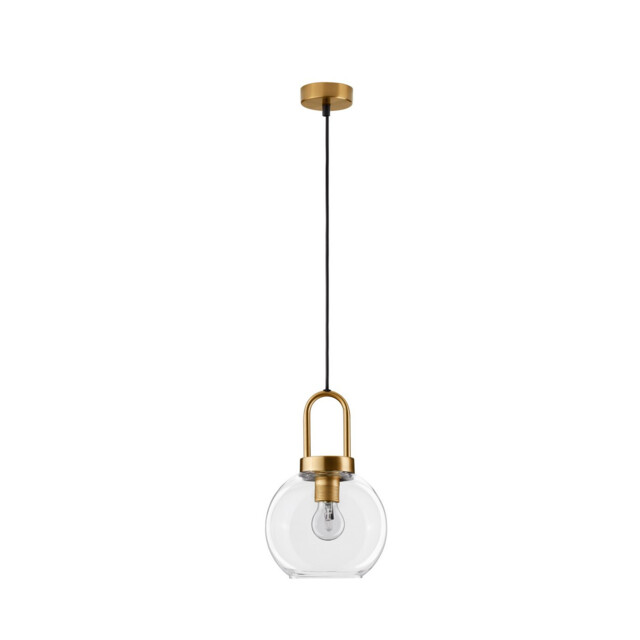Irvine 20cm Dome Pendant Ceiling Light Clear Glass Black Cord Brass Gold Metal LED E27 - image 1