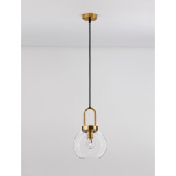 Irvine 20cm Dome Pendant Ceiling Light Clear Glass Black Cord Brass Gold Metal LED E27 - thumbnail 5
