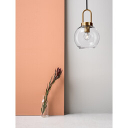 Irvine 20cm Dome Pendant Ceiling Light Clear Glass Black Cord Brass Gold Metal LED E27 - thumbnail 2