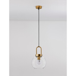 Irvine 20cm Dome Pendant Ceiling Light Clear Glass Black Cord Brass Gold Metal LED E27 - thumbnail 3
