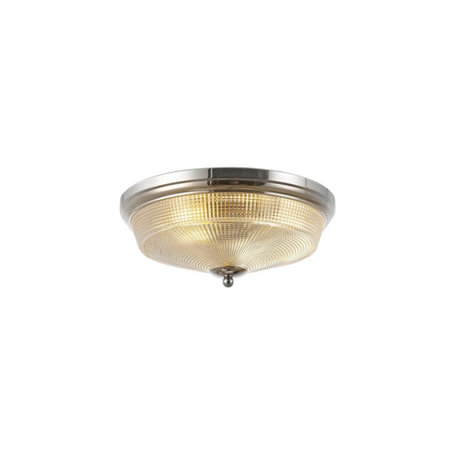 DeRuyter 2 Light E27 Flush Ceiling Lamp, Polished Nickel, Prismatic Glass - image 1
