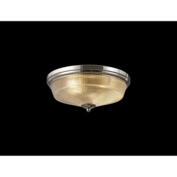 DeRuyter 2 Light E27 Flush Ceiling Lamp, Polished Nickel, Prismatic Glass - thumbnail 3