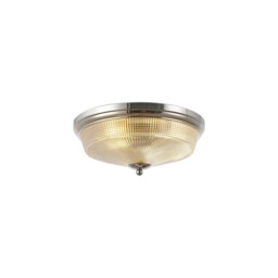 DeRuyter 2 Light E27 Flush Ceiling Lamp, Polished Nickel, Prismatic Glass - thumbnail 1