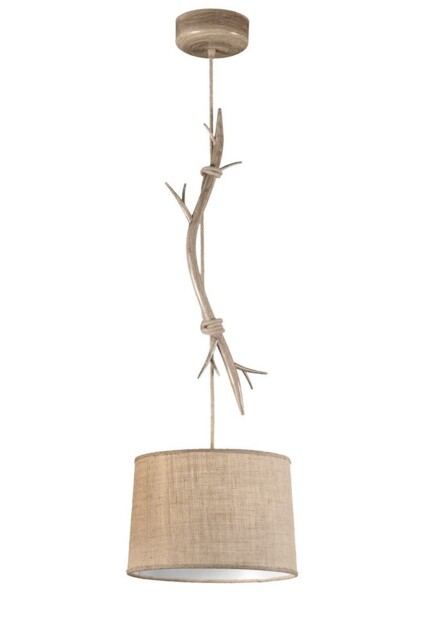 Sabina Ceiling Pendant 35cm Round, 1 x E27 (Max 40W), Imitation Wood, Linen Shade - image 1