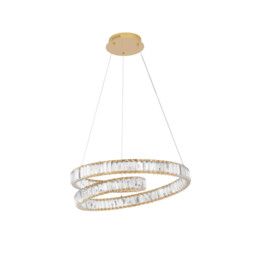 Conceto Integrated LED Pendant Ceiling Light Gold Metal, Crystal LED 50W 4070Lm 3500K