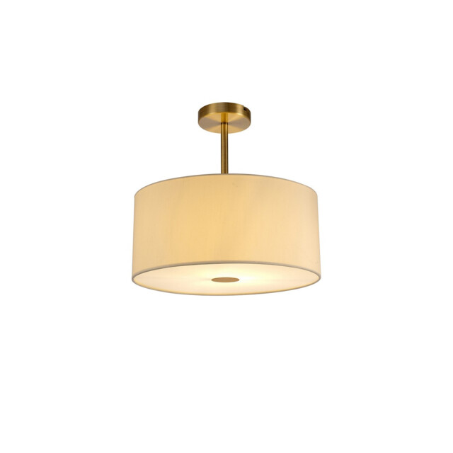 Baymont Antique Brass E27 Semi Flush With 40cm x 18cm Faux Silk Shade, Ivory Pearl/White Laminate - image 1