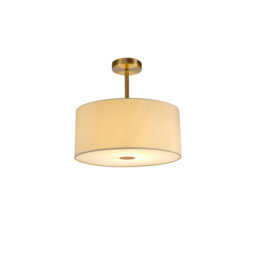 Baymont Antique Brass E27 Semi Flush With 40cm x 18cm Faux Silk Shade, Ivory Pearl/White Laminate - thumbnail 1