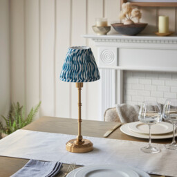 Burley Rechargeable Brushed Aged Brass Plate Table Lamp with Marlin Blue Fabric Ripple Shade 16cm Integrated LED - thumbnail 3
