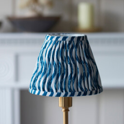 Burley Rechargeable Brushed Aged Brass Plate Table Lamp with Marlin Blue Fabric Ripple Shade 16cm Integrated LED - thumbnail 5