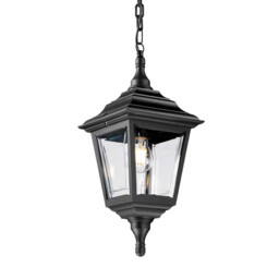 Kerry 1 Light Outdoor Coastal Ceiling Chain Lantern Black IP44, E27 - thumbnail 1