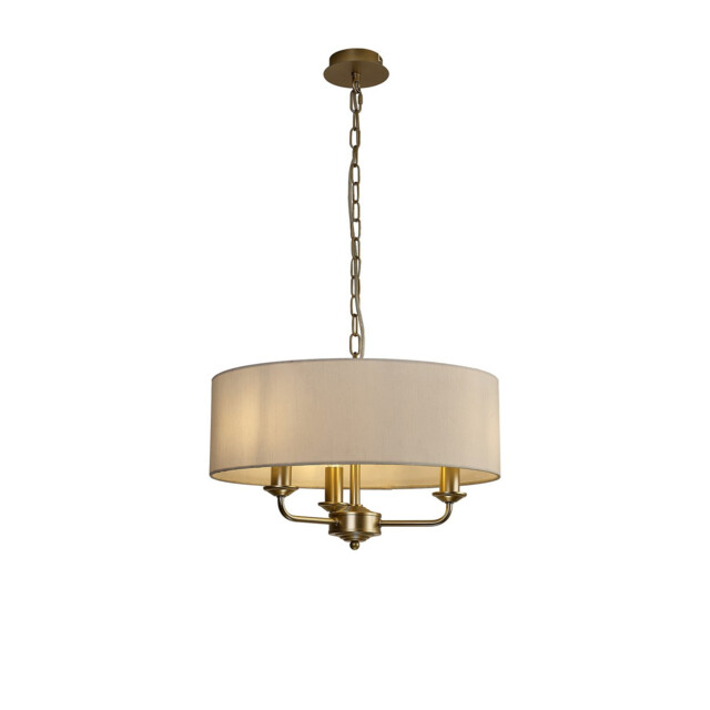 Banyan 3 Light Multi Arm Pendant With 45cm x 15cm Faux Silk Fabric Shade Champagne Gold/White - image 1
