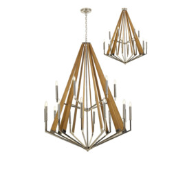 Hilton 2 TIer Pendant 18 Light E14 Polished Nickel/Taupe Wood Item Weight: 18.9kg