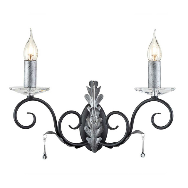 Amarilli 2 Light Indoor Candle Wall Light Black Floral Leaves Design , E14 - image 1