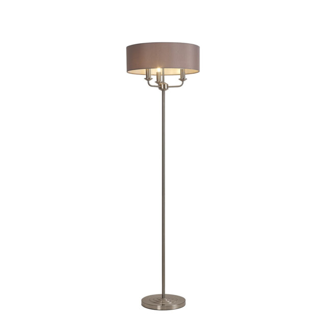 Banyan 3 Light Switched Floor Lamp With 45cm x 15cm Faux Silk Shade, Satin Nickel/Grey - image 1