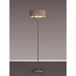 Banyan 3 Light Switched Floor Lamp With 45cm x 15cm Faux Silk Shade, Satin Nickel/Grey - thumbnail 2