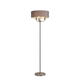 Banyan 3 Light Switched Floor Lamp With 45cm x 15cm Faux Silk Shade, Satin Nickel/Grey - thumbnail 1