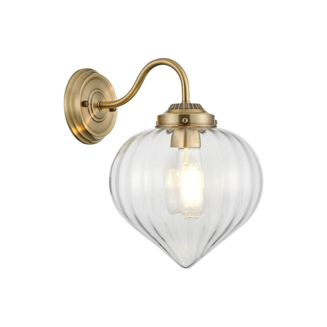 Afton Wall Light With Flower Bud Shade 1 x E27, Antique Brass/Clear - image 1