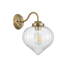 Afton Wall Light With Flower Bud Shade 1 x E27, Antique Brass/Clear - thumbnail 3