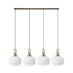 Yorktown Linear Pendant, 4 x E27, Brass Gold/Matt Black With 30cm Pumpkin Shaped Ribbed Opal Glass - thumbnail 5