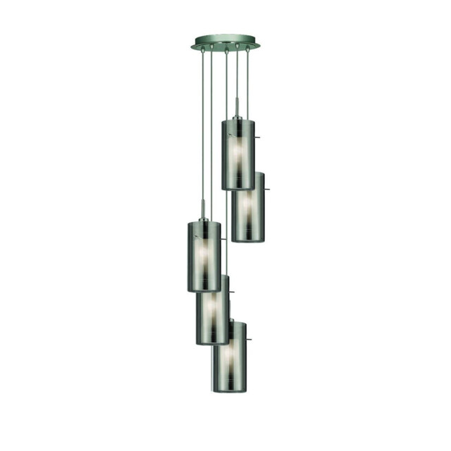 Duo 5 Light Spiral Cluster Pendant Chrome, Smoked Glass Five, E14 - image 1