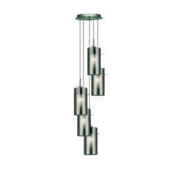 Duo 5 Light Spiral Cluster Pendant Chrome, Smoked Glass Five, E14 - thumbnail 1
