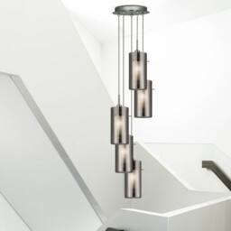 Duo 5 Light Spiral Cluster Pendant Chrome, Smoked Glass Five, E14 - thumbnail 2