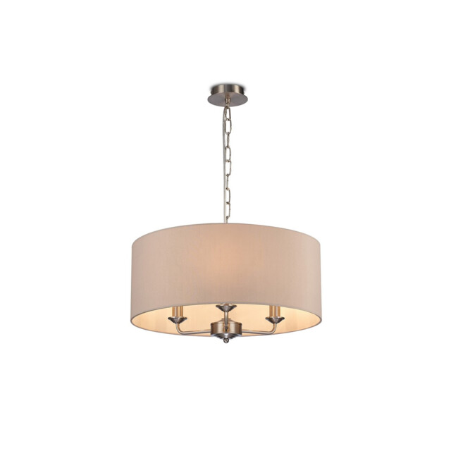 Banyan 3 Light Multi Arm Pendant, E14 Satin Nickel With 50cm x 22cm Dual Faux Silk Shade, Nude Beige/Moonlight - image 1