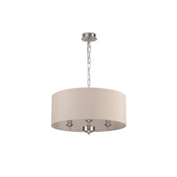 Banyan 3 Light Multi Arm Pendant, E14 Satin Nickel With 50cm x 22cm Dual Faux Silk Shade, Nude Beige/Moonlight - thumbnail 5
