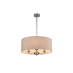 Banyan 3 Light Multi Arm Pendant, E14 Satin Nickel With 50cm x 22cm Dual Faux Silk Shade, Nude Beige/Moonlight - thumbnail 1