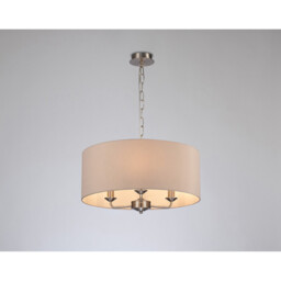 Banyan 3 Light Multi Arm Pendant, E14 Satin Nickel With 50cm x 22cm Dual Faux Silk Shade, Nude Beige/Moonlight - thumbnail 2
