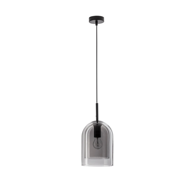 Velor 18cm Dome Pendant Ceiling Light Smoky Glass Black Cord Black Metal Base LED E27 - image 1