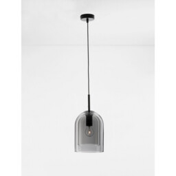 Velor 18cm Dome Pendant Ceiling Light Smoky Glass Black Cord Black Metal Base LED E27 - thumbnail 2