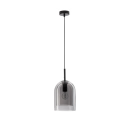 Velor 18cm Dome Pendant Ceiling Light Smoky Glass Black Cord Black Metal Base LED E27