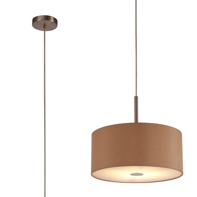 Baymont Satin Nickel E27 Single Pendant With 40cm x 18cm Dual Faux Silk Shade, Antique Gold/Ruby - image 1