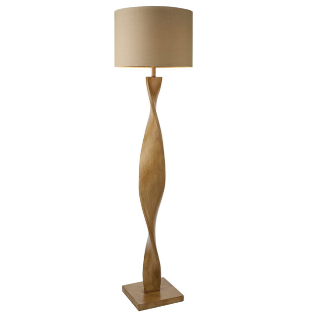 Abia Floor Lamp Oak Effect Resin, Natural Linen Shade - image 1