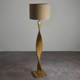 Abia Floor Lamp Oak Effect Resin, Natural Linen Shade - thumbnail 2