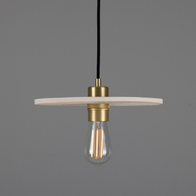 Bog Oak Pendant, Matte White Striped, Satin Brass - image 1